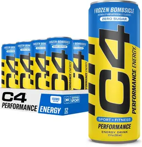 C4 Sport Energy Drink, Frozen Bombsicle Flavor, 12oz Cans, Pack of 12, Sugar-Free, Pre-Workout, No Artificial Colors