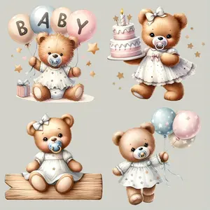 Teddy Bear Iron-on Transfers, 4 Counts/set Mixed Color Vinyl Heat Transfer Stickers, DIY Decals for T-shirts, Jeans, Hoodies, Canvas Bags, Backpacks