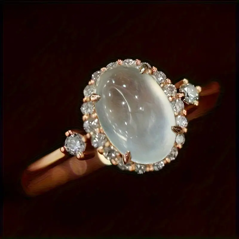 Elegant Statement Gemstone Ring with a Moonstone Center, Copper Promise Ring for Women, Anniversary Gift, Sizes 6-10, Statement Rings, Copper Band
