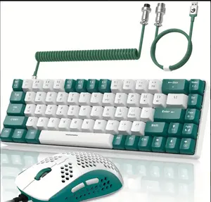 RK-T8PR0 Wired 65% Mechanical Gaming Keyboard And Mouse Combo With RGB LED Backlit Anti-ghosting TKL Mini 68 Key Coiled C To A Cable Tactile Blue Switch For PS4 PS5 Xbox PC Mac Gamer