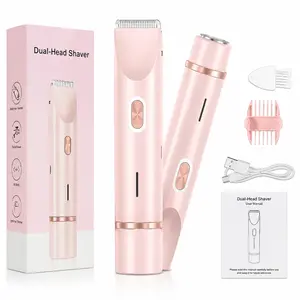 Bikini Trimmer for Women, Rechargeable Electric Shaver and Razor 2-in-1 Body & Facial Epilator, Painless Hair Removal for Pubic Hair, Legs, Face and Underarms, Waterproof Wet & Dry Use