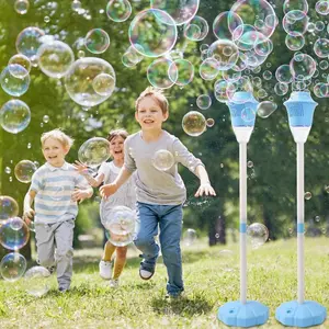 2-Pack Automatic Bubble Machine, 47" Tall Stand-Up Bubble Blower for Kids Outdoor, with LED Lights for Party, Garden, Birthday Use (Requires 3x AA Batteries and Bubble Solution, Not Included)