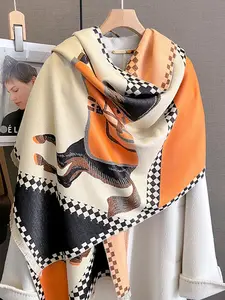 Autumn Winter Fashion Colorblock Horse Print Scarf, Warm Versatile Wrap Shawl, Boho Style Shawl, Ideal for Career Outdoor Travel Dating Decor