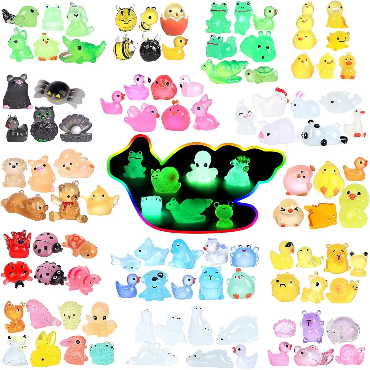 Magical Plastic Mini Glow-in-the-Dark Duck Figurines Set (100 Count, 100 Styles) - Sheep-Themed Fairy Garden Slime Charms, Home Decor Accessories for Potted Landscape, Aquarium Gifts