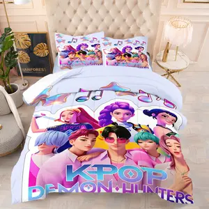 K-Pop Anime Idol Print Comforter Set, 1 Quilt and 1-2 Coreless Pillowcases, Youthful Boy Group Girl Group & Holographic Laser Style Chimes, Star Decor, Comfortable Fabric, Dreamy Bedroom Decor Gift for Fans