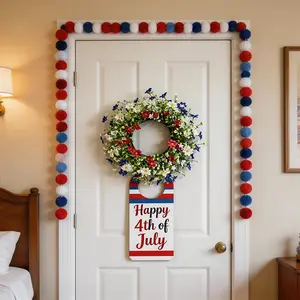 1pc Patriotic Color Red Blue White Independence Day Artificial Wreath Independence Day Party Decoration July 4th Decoration Home Outdoor Decoration Yard Garden Door Window Table Decoration Cemetery Decoration