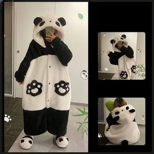 2025 New Cute Cartoon panda Nightgown Flannel Pajamas For Women In Autumn Winter Thickened Coral Velvet Home Clothes