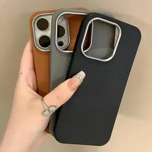 Luxury Matte Leather Phone Case For iPhone 17Air 17 11 12 13 14 15 16 Pro Max Plus XS Max XR Soft Protection Shockproof Silicone Cover Smartphone Bumper Protector