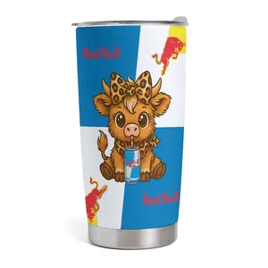 Highland Cow 40oz Tumbler, Red Bull Aesthetic Cup, Leopard Print Bow Design, Cute Cow Drinking Energy Drink, Stainless Steel Travel Coffee Cup, Gift for Cow Lovers, Western Boho Style Cup, Double Wall Vacuum, Cowgirl Aesthetic, Energy Drink Merch Style, K