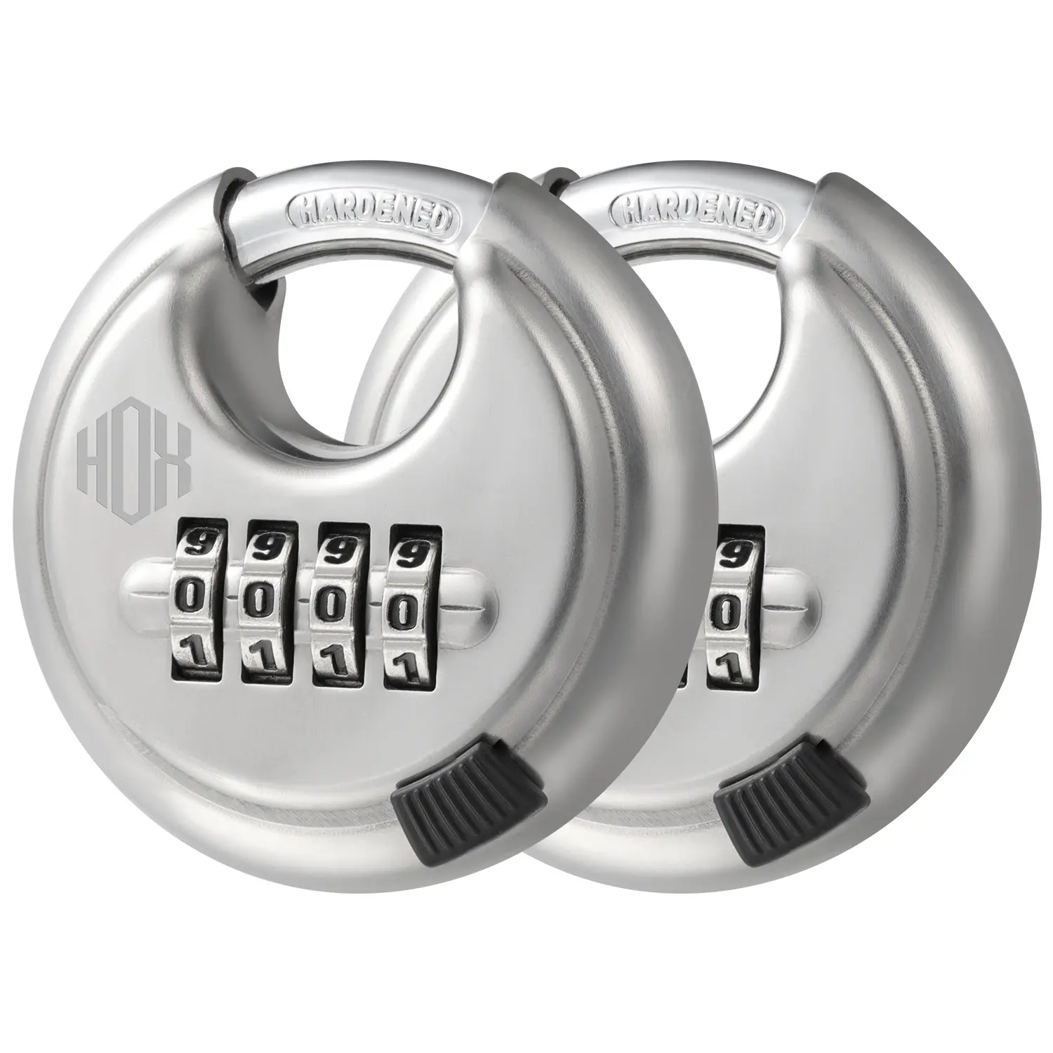 HOX Stainless Steel Disc Lock - 4-Digit Keyless Security Lock, 3/8in Shackle Diameter, 2-3/4in Wide Body, Hardened Steel, All-Weather Durability, Pick Resistant, for Sheds, Hasp Latches, Storage Units