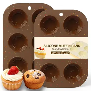 2 Pack Silicone Muffin Pan for Baking, Regular Size Nonstick Cupcake Pan, 6-Cup Silicone Muffin Tin BPA Free Dishwasher Safe, Great for Cupcake Brownie Egg Tart