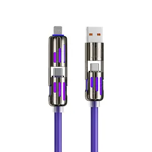 Helalife 4in1 USB Charging Cable Fast Charging Cable USB A+TYPE C+Lightning Muti National Alumium Alloy Management Suitable for Iphone 14/15/16 Sumang Galaxy And Android And Tablet Ipad Pro Smart Phone CellPhone