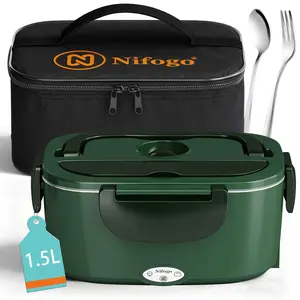 Nifoga 100W Electric Lunch Box, 1.8L Portable Food Heater for Adults with Tableware & Lunch Bag, Compact Design Ideal for Camping, Home Use