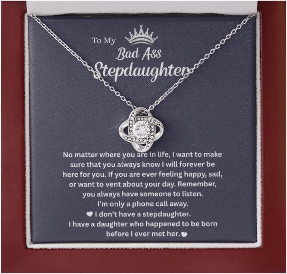 Bad Ass Stepdaughter Necklace from Mom & Dad – 14k Pendant Jewelry with Heartfelt Message Card, Sentimental Gift for Stepdaughter or Goddaughter, Perfect Birthday, Graduation, Christmas Present, Elegant Jewelry Keepsake for Her