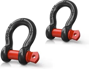 Nilight 2-Pcs Set Heavy Duty 1/2" D-Ring Shackles, Drop Forged Double Guard with Round Edges, 2t (4409 lbs) Capacity, Black Red Finish, Universal Fit Off Road Recovery & Tie Down Car Accessories