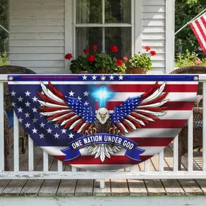 One Nation Under God Patriotic Eagle Bunting Banner, American Flag Bald Eagle Half Round Porch Banner, Fourth of July Independence Day Porch Fence Railing Patriotic Outdoor Decor