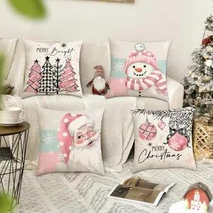 4pcs Christmas Pillow Cover, Santa Claus, Christmas Tree Snowman Pattern Single sided Printed Cushion Cover, Suitable for Christmas Bedroom, Living Room, Sofa, Farmhouse, Bed, Car Decoration Cushion Pillow Cover (No Pillow Core)