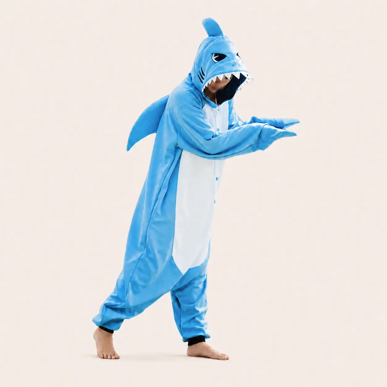 Adult Shark Kigurumi Onesie, Soft Fabric, Relaxed Fit, Comfortable Sleepwear & Loungewear
