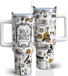 Halloween Tumbler 40 oz Tumblers with Handle and Straw Goth Gothic Stainless Steel Insulated Coffee Cups Mugs Halloweens Gifts Stuff for Women Girls
