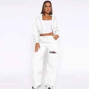 Diesel Divas Cropped Hoodie Tracksuit | Women's 2-Piece Set | Fleece Sweatsuit | White Matching Set