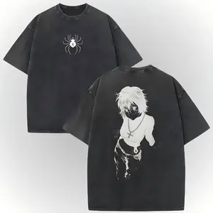 Shizuku Hunter X Hunter Anime Double Printed Vintage Washed Tee Unisex Oversize Heavyweight Cotton T-shirt for Anime Fans and Lovers Top.double print