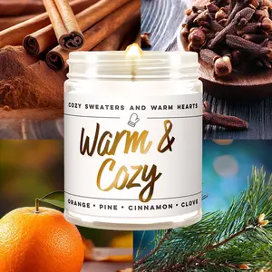 Wax & Wit Warm & Cozy Candle, Holiday Candles, Scented Candles for Home, Holiday Decor - 9oz Freshener Ornaments Decoration Aroma Perfume