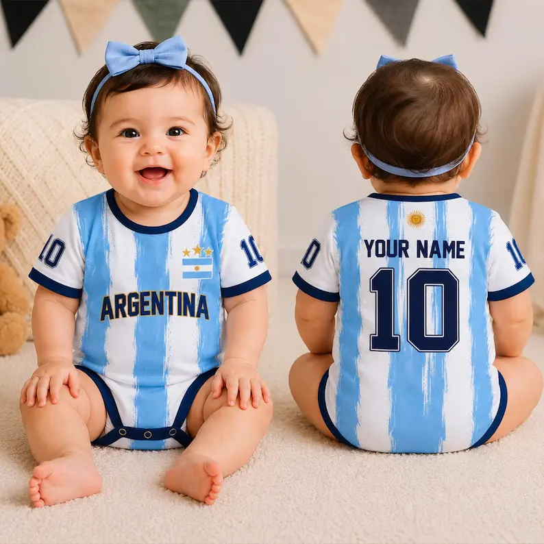 Personalized Argentina Baby Bodysuit, Football Fan Baby Onesie, Argentina Baby Outfit, Game Day Baby Gift, Soccer Baby Bodysuit