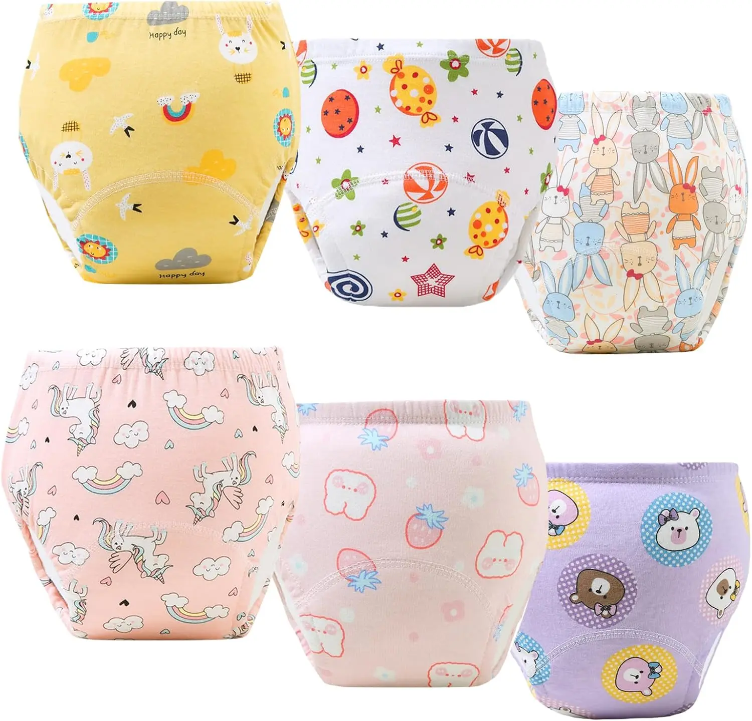Upairy Training Pants Potty Training Underwear for Boys Girls,Toddler Potty Pants for 2T-6T,Soft Absorbent & Leak-Proof with Characters, 100% Cotton Washable (6PCS,S)
