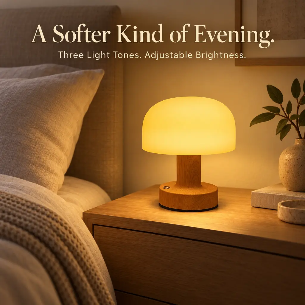 KIMKNO-  Dimmable Rechargeable Mushroom Table Lamp with 3 Color Temperatures and Touch Control