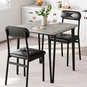 Dining Table for 2-Small Square Kitchen Dining Dinner Room Tables Set,Space Saving Wood Modern Dinette Accent Furniture for Breakfast Nook, (Grey, Table with 2 Upholstered Chairs)