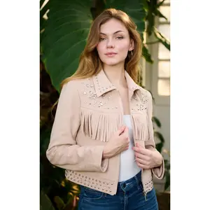 FINLEE-BLUSH FRINGE SUEDE JACKET
