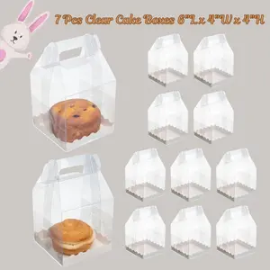 7 Pcs Clear Cake Boxes 6"L x 4"W x 4"H – Mini Transparent Bakery Gift Boxes with Handle & Boards, Cake Donut Cookie Packaging for Wedding, Birthday , Easter gift & Party