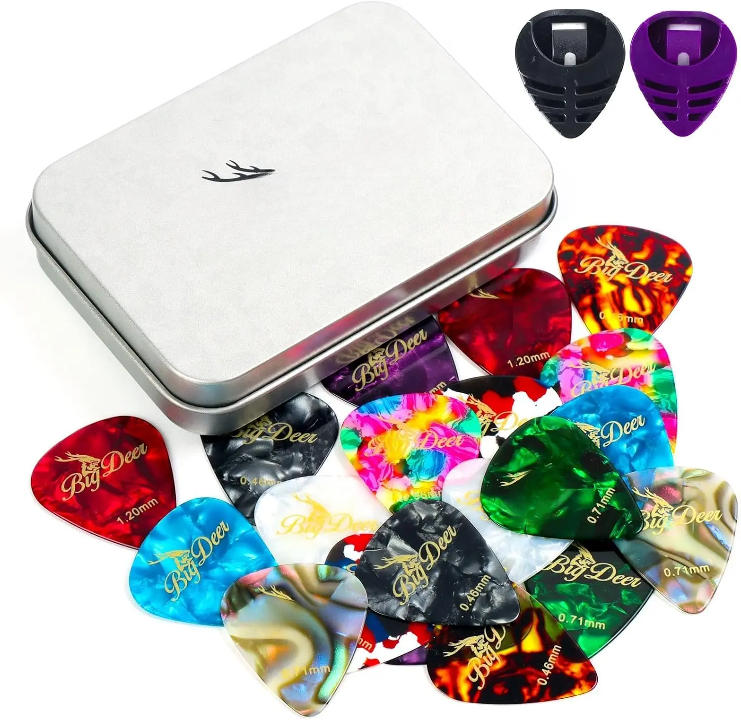 30 pack Celluloid Guitar Picks includes Thin,Medium, Heavy & Extra Heavy Picks Plectrums for Acoustic Guitar,Ukulele,Bass Wrapped in tin box