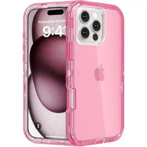 NUYETE Transparent Defender Hybrid Case for iPhone 17 Pro Max 16 15 14 13 12 Pro Max, Heavy Duty Shockproof Anti-Drop Crystal Phone Cases, Durable Dual Layer Protective Cover for iPhone 17 Air iPhone Air