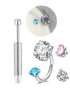 Stylish Double CZ Horseshoe Cartilage Earrings Internal Threaded Nose Rings Hypoallergenic Stainless Steel 18G 8mm (6mm/3mm CZ) | Perfect for Nose, Tragus, Helix & Labret Piercings