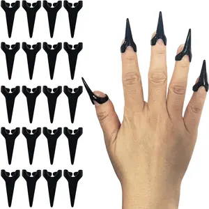 20 Pcs Black Gothic Claw Rings Full Set Metal Finger Nail Armor Punk Rock Talon Tips for Halloween Cosplay Costume Party Props