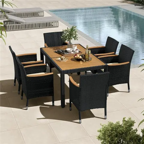 【3 Packages Delivery】Yaheetech 5/7/9-Piece Patio Furniture Set, Outdoor Dining Table with 6 Chairs, Rattan Conversation Set with Soft Cushions for Backyard Deck Garden,