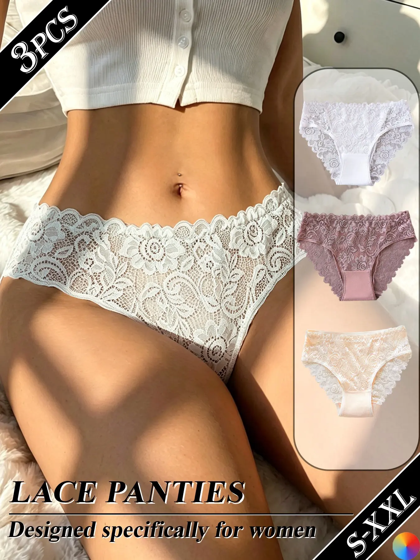 Women Lace Panties 3 Pack, Feminine Briefs, Everyday Ootd Style, Postpartum Maternity Gift, Trendy Lingerie for All Seasons