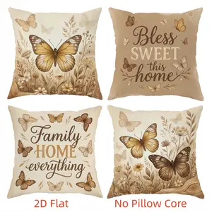 4pcs, Summer Bohemian Butterfly Floral Throw Pillow Covers, Beige Brown Cozy Decorative, Home Summer Décor Products, Suitable Living Room, Bedroom, Sofa and Bed Decoration, 2D Flat, Single Sided Printing, No Pillow Core