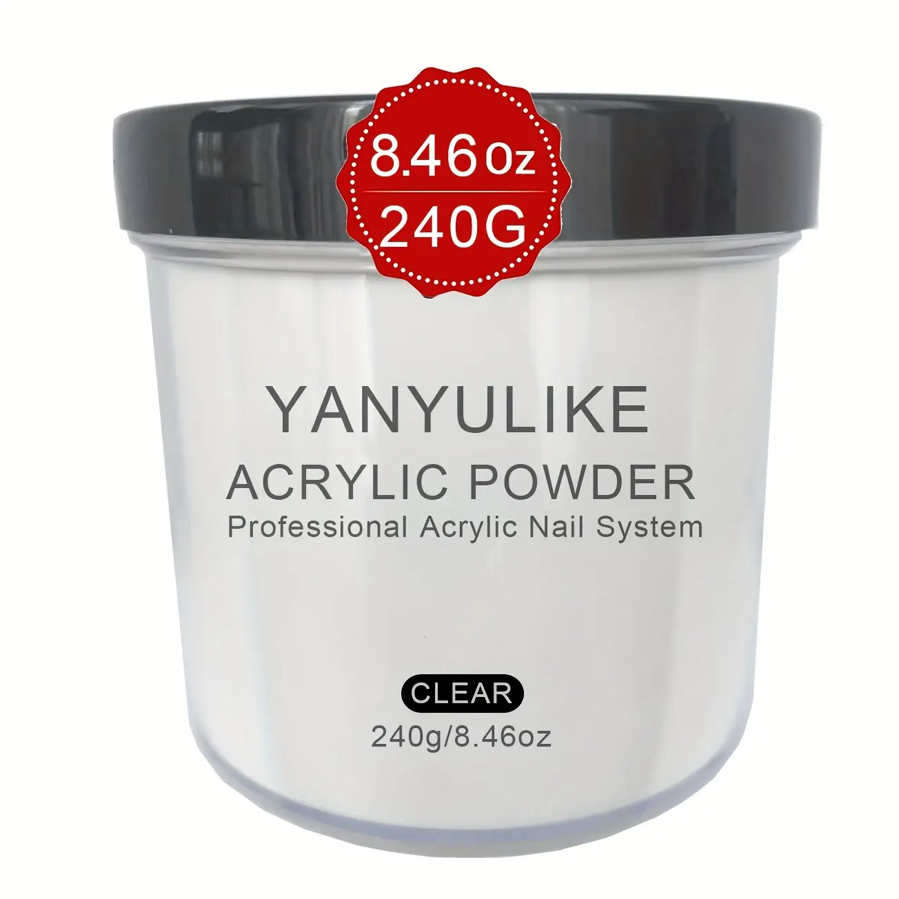 Professional 8oz Acrylic Nail Powder for Instant Nails - No / Lamp Required, Quick- Powder Suitable for Extensions, 3D Nail Art & Carving (Transparent, White, Pink, Naked Beige)