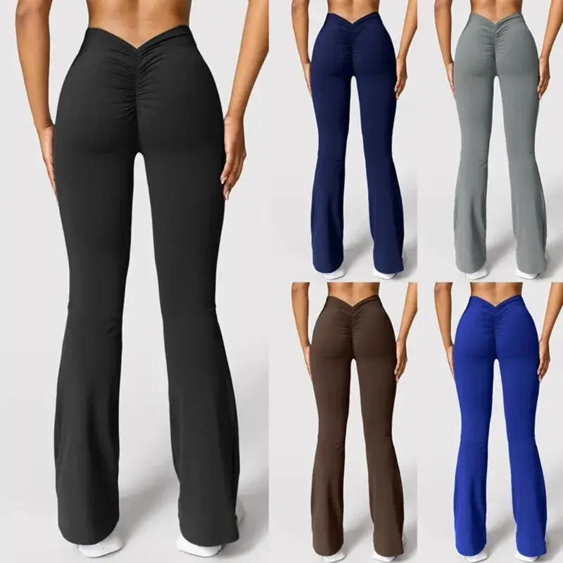 New styleFashion Micro Horn Leggings V-back Waist Sports Pants High Waist Push Up Butt Gym Pants Solid Slim Latin Dance Trousers