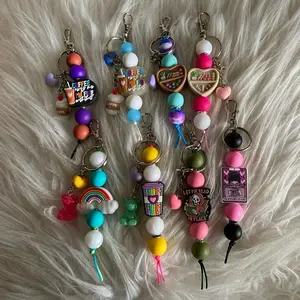 Silicone Bead Keychain - Colorful Beads with Various Designs and Charms for Personalization