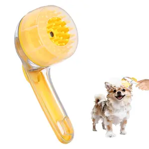 PETAXCELL Pet Bath Brush, Dog Shampoo Brush New 2 in 1 Grooming Massage Scrubber Bubble Maker with Ring Built-in Shampoo Dispenser(Coarse,Yellow), for Long Short Hair Cats Shower