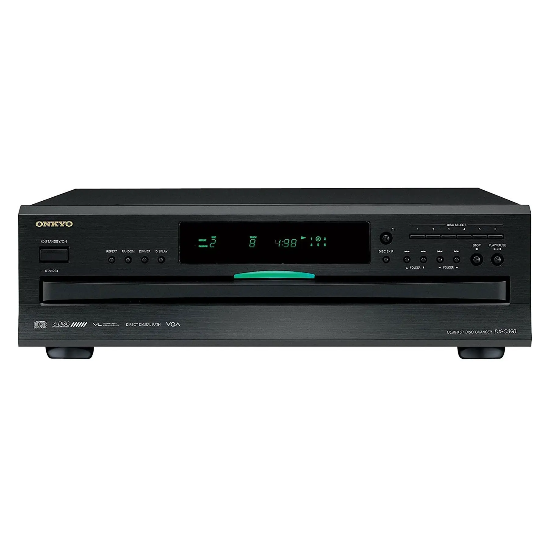 Onkyo DX-C390 6-Disc Carousel CD Audio Player with Remote Control, Memory Function, Aluminium Construction - Music Accessory for Musical Instruments Enthusiasts, Digital