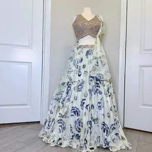 Floral Lehenga Choli - Premium Party & Wedding Wear Stand out with this Stunning Pink Floral Lehenga Set Featuring a Heavily Embroidered Blouse and a Flowy Printed Skirt Perfect for Weddings Parties Haldi Mehendi Festivals & Photoshoots