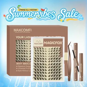 MaxComfi Gentle Manga Lashes - Lash Extension Cluster Lashes, MagicFox Vibe-Enhanced, Long-Lasting, Waterproof, Super Soft Thin Band, Bunny Style, Voluminous Flawless Look, Beginner-Friendly DIY, Natural Curve Venus Velure, Makeup Cosmetic Summervibes,sum