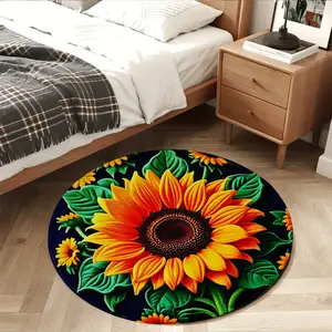 Valentine's Day Limited Edition Sunflower Print Faux Wool Floral Pattern Rug, Decorative Boho Rug, Soft Comfortable Carpet for Living Room & Bedroom, Home Decor