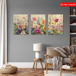 3-piece set of framed spring bloom canvas paintings, colorful floral wall decor, natural-themed art prints, elegant wall art, modern home decoration, abstract art posters, room aesthetics, holiday gift, suitable for living room, bedroom, framed [2D flat],