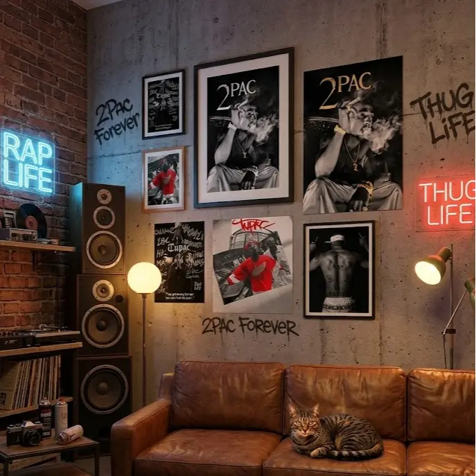 Unframed Poster – Frame Not Included - Collection Retro Rapper Tupac Hoodie and 2pac Poster – Vintage Hip Hop Graphic HoodiE Style Top Cotton