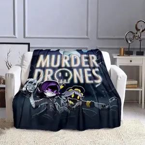 Murder Drones Cartoon Printed Flannel Blanket, Soft Comfortable Blanket for Gaming Time, Study Breaks, Bedroom Rest, Cozy Everyday Cover